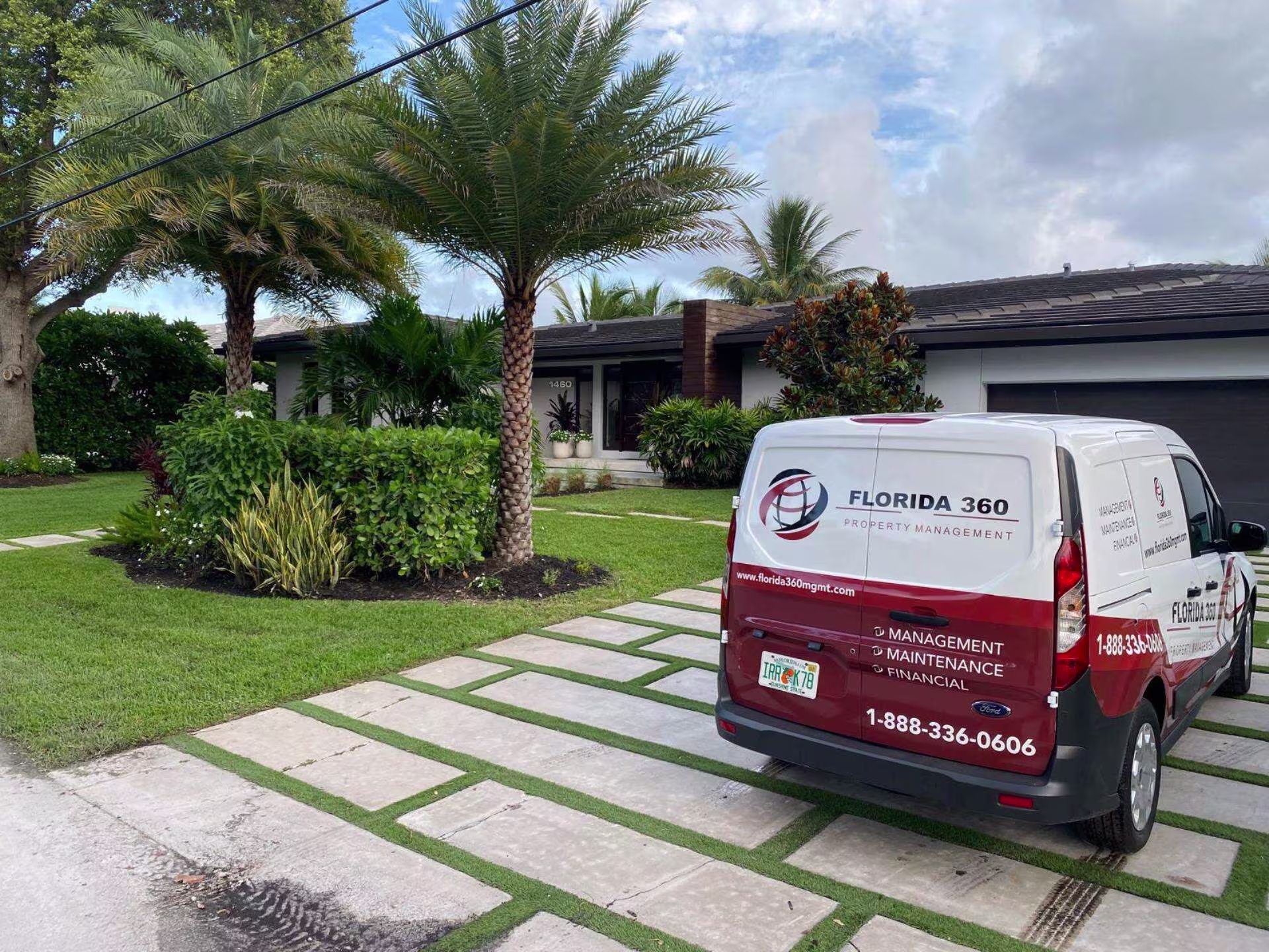 Florida 360 Management branded van outside a managed property